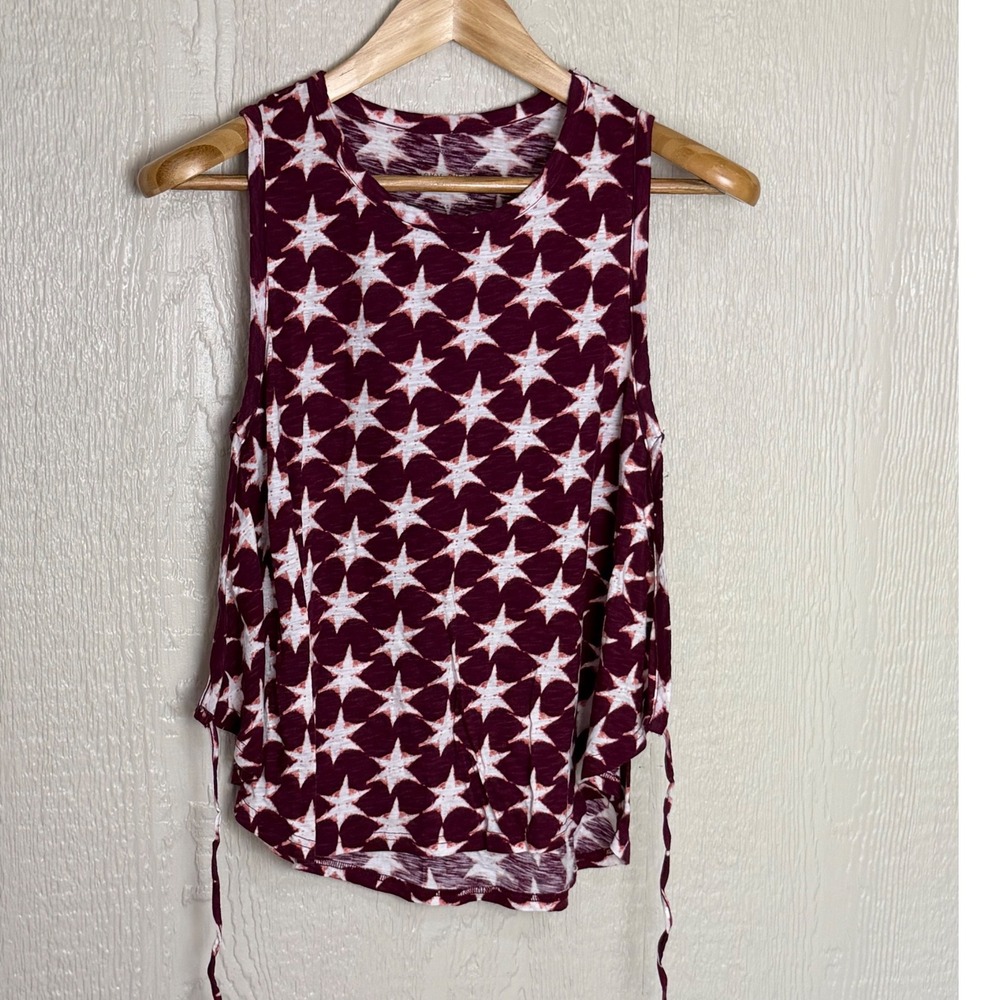 Lucky Brand Womens Star Print Sleeveless Tie Back Tank Top Burgundy White Size M